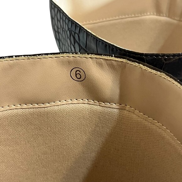 Brown Croc Embossed Knee High Stiletto Heel Boots Size 6 Womens Faux Leather - Picture 6 of 7